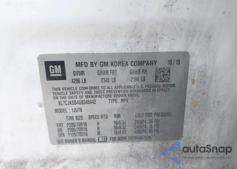 2016 Chevrolet Trax 1Ls from USA, damaged, VIN KL7CJKSB4GB545442